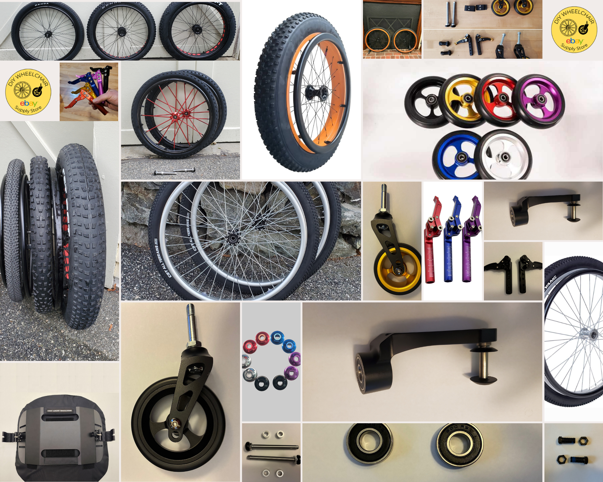 Collage of wheelchair components.